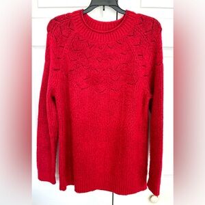 Talbot’s Festive Red Texture Yoke Crewneck Sweater-Size Large